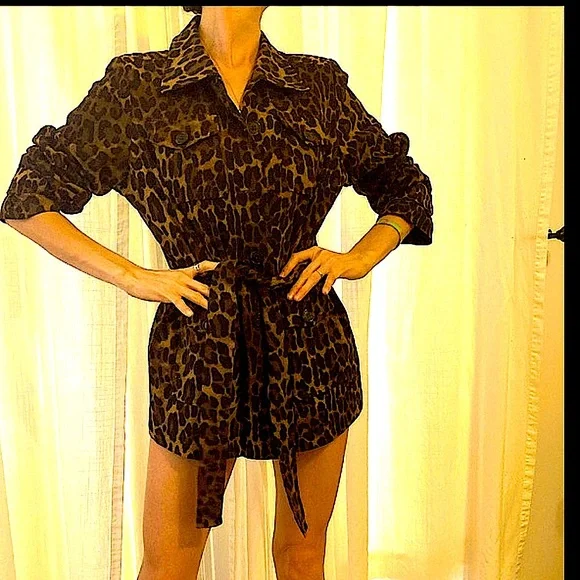 Leopard animal print sexy as F jacket trench 3/4 length size s. Trench coat - Picture 8 of 11